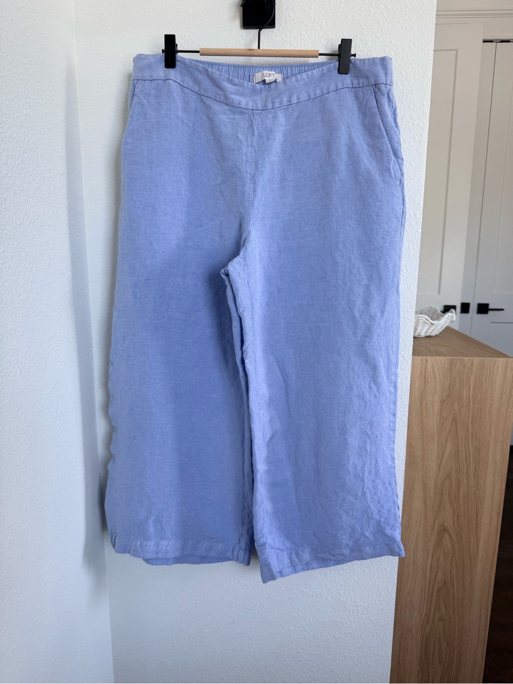 Loft Light Blue Women's Linen Blend Wide Leg Cropped Pants